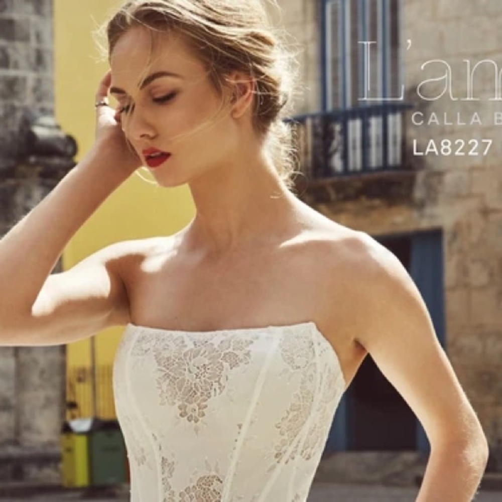 Calla Blanche Strapless Lace Wedding Gown - Picture 2 of 5